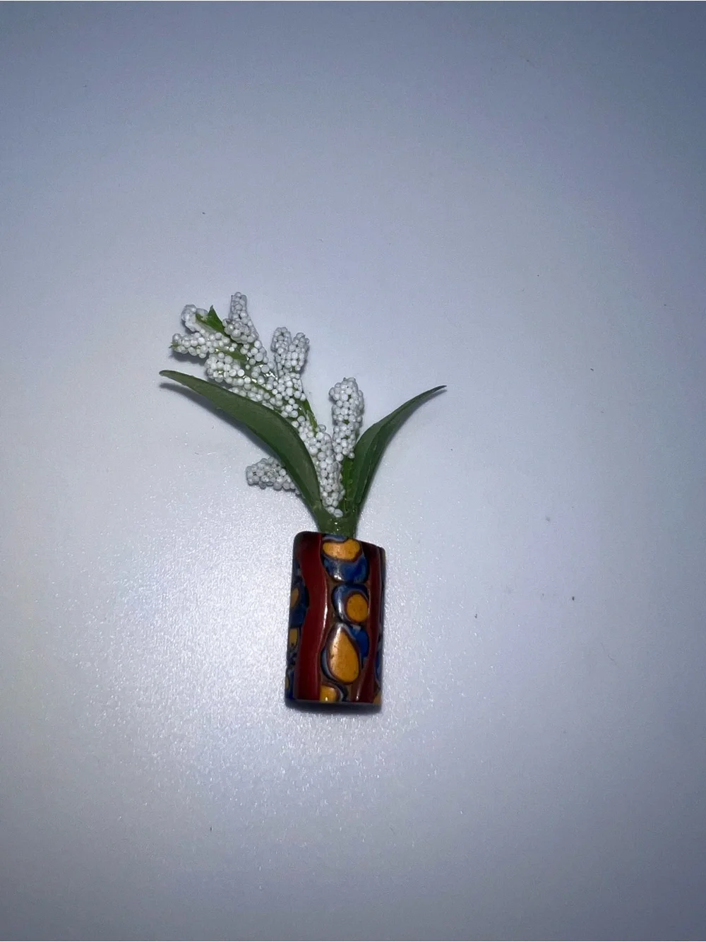 Miniature Decorative Vase with White Floral Spray